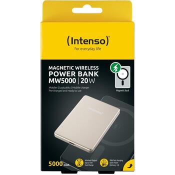 Intenso Power Bank 7344021 5000 мАч, 15 Вт беспроводная зарядка, 20 Вт USB-C PD, совместим с MagSafe, шампанское (7344021)
