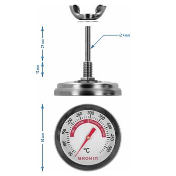 Browin Grila un BBQ termometrs 101240, 50-500°C, bimetāla, 5.3 cm, analogais, fiksēts zondes, nerūsējošais tērauds (101240)