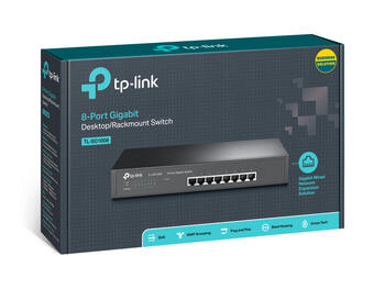 Tp-Link TL-SG1008 rackmount коммутатор, 8x 10/100/1000Mbps RJ45, 16Gbps, 4K MAC, 802.1p/DSCP QoS, без вентилятора (TL-SG1008)
