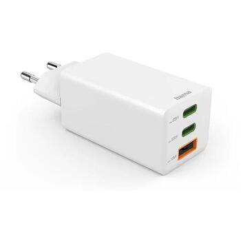 Hama 00201996 GaN зарядное устройство, 2x USB-C, 1x USB-A, PD, 65W, белый (00201996)