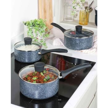 Russell Hobbs Набор кастрюль RH00847EU7, 16см, 18см, 20см, камень ночи, мягкая ручка, крышки в комплекте (RH00847EU7)