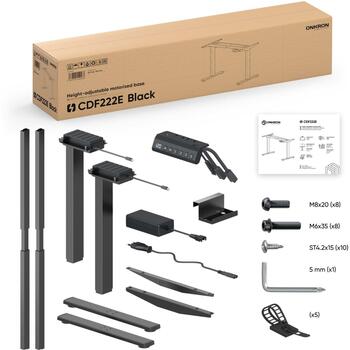 Onkron stāvošā galda rāmis CDF222E-B, augstuma regulēšana 730–1200 mm, platums 1000–1700 mm, jauda 52.2 W, slodze 100 kg, 2 motori (CDF222E-B)
