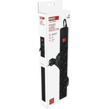 Emos Защита от перенапряжения P54219, 3 м, 6 розеток, 10 А, 2300 Вт, защита от детей, подсвеченный выключатель (P54219)