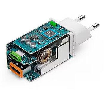 Hama 00201993 GaN зарядное устройство, 45W, 1xUSB-C, 1xUSB-A, PD/QC 3.0, белый (00201993)