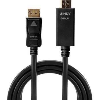 Lindy видеокабель 36922, 2 м, DisplayPort на HDMI, 4K UHD 3840x2160@30Hz, 7.1 звук, черный (36922)