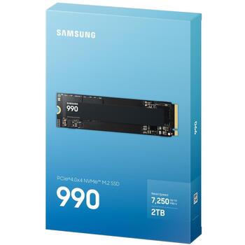 Samsung 990 SSD M.2 PCIe 4.0x4 NVMe, 2000GB, 7250/6450MB/s, 850K/1200K IOPS, V-NAND, 256-bit AES, TCG Opal 2.0, TRIM, S.M.A.R.T. (MZ-V9V2T0BW)