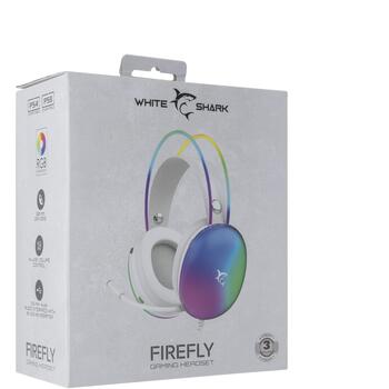 White Shark Провода игровые наушники FIREFLY-W, 250 г, 20 - 20000 Гц, 50 мм, 2 x 3.5 мм, USB, RGB подсветка (FIREFLY-W)