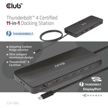 Club3D док-станция CSV-1581, Thunderbolt 4, 3x Thunderbolt 4, 3x USB 2.0, 1x RJ-45, 140 W, 1000 Mbit/c, черный (CSV-1581)
