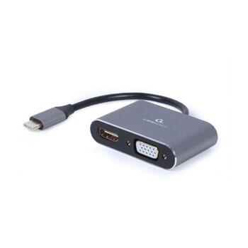 Gembird USB adapteris Type-C uz HDMI, VGA, 1 HDMI, 1 USB-C, 0.15 m, pelēks (A-USB3C-HDMIVGA-01)