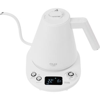 Adler Чайник AD 1349w, 1100 W, 1 L, Нержавеющая сталь, 360° поворотная база, LED дисплей, Контроль температуры (AD 1349w)