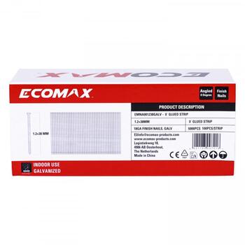 Ecomax отделочные гвозди EMNA001238GALV&EMX, 38x1,2 мм, 18GA, 5000 шт, электрогальванизированные, 0°, 100 шт/полосе (EMNA001238GALV&EMX)