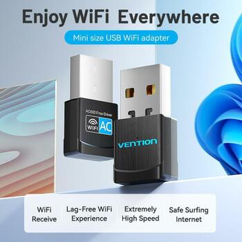 Vention USB adapteris 2.4G/5G KDSB0, 433 Mbit/s, WLAN, 802.11a/b/g/n/ac, 128-bit WEP, Plug and Play, melns (KDSB0)