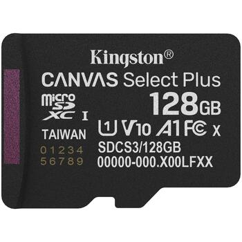 Kingston microSD карта SDCS3/128GB, 128 ГБ, 150 МБ/с, A1, UHS-I, V10, Class 10, exFAT, SD адаптер (SDCS3/128GB)