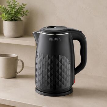 Brock WK 0618 BK elektriskā tējkanna, 1,8 l, 1500 W, nerūsējošais tērauds, 360° pamatne, automātiska izslēgšanās (WK 0618 BK)