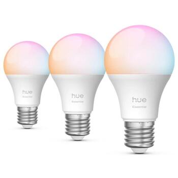 Лампа Philips Hue Essential A60 E27 LED, 8 Вт, 806 лм, 2200-6500 К, 16 млн цветов, Bluetooth, Zigbee, 3 шт. (8721103055255)