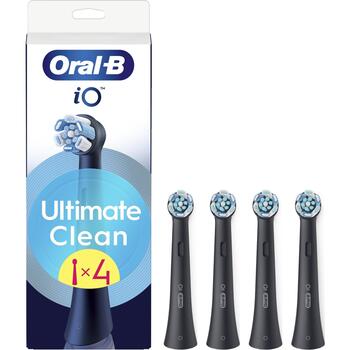 Oral-B Nomaināmās zobu birstes galviņas iO UltimateClean iO UC EB4, 4 gab., melnas, pieaugušajiem, vidēja cietība (iO refill UltimateClean Black 4)