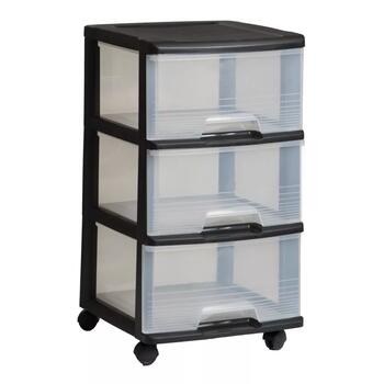 Curver система ящиков 0806772146, 3x20L, 37x39x61см, черный/прозрачный, пластик, на колесиках (0806772146)