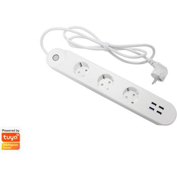 Denver Умная сетевой фильтр 118141100020, AC230V 16A, 3 розетки, 4 USB, 2,4 GHz Wi-Fi, голосовое управление (118141100020)