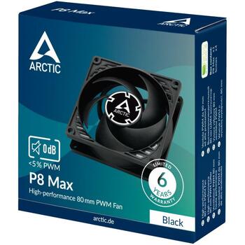 Arctic Datora korpuss ventilators P8 Max ACFAN00286A, 80mm, 67.96m³/h, 0.6sone, 5000RPM, 4-pin, melns (ACFAN00286A)