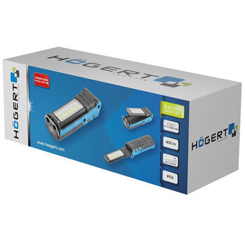 Hogert HT1E407 светодиодный рабочий фонарь, 5 Вт, 400 лм, IP54, 270°, 2000 мАч, USB, магнитный, с крючком (HT1E407)