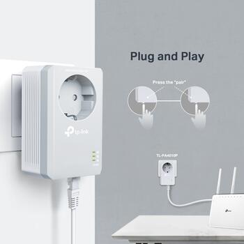 TP-LINK AV600 Passthrough Powerline Starter Kit TL-PA4010P KIT, 600Mbps, 1x10/100Mbps, 128-bit AES, powerline адаптер (TL-PA4010PKIT)