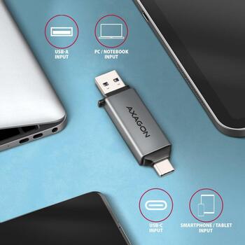 Axagon Читатель карт памяти CRE-DAC USB 3.0 Type-A/Type-C 5000 Mbit/s 2 слота, совместимые карты памяти: MicroSD, SD, MMC, серый (CRE-DAC)
