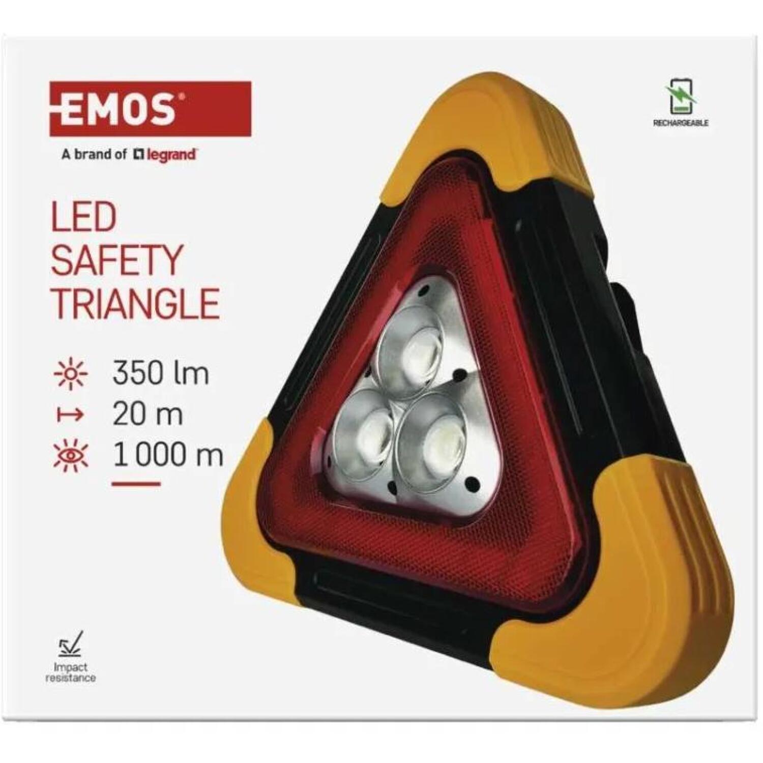 Emos Перезаряжаемый предупреждающий треугольник P4010, 590 г, 270 × 50 × 245 мм, 3× COB LED + КРАСНЫЙ LED, 180° поворотная ручка (P4010)