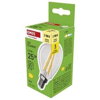 Emos LED лампочка Filament Mini Globe ZF1D02, 1,8 Вт, 250 лм, теплый белый, E14, 360°, 25 000 часов (ZF1D02)
