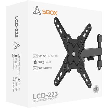 Sbox LCD-223-2, настенный кронштейн, 13'' - 43'', 20кг, 75x75 - 200x200, черный, +90° / -90°, 6.6 - 37см (LCD-223-2)