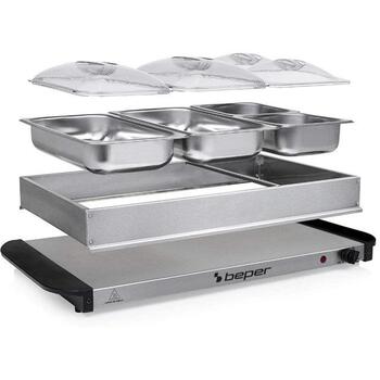 Beper Подогреватель пищи P101TEM002, 300 W, 2x2,4 л, 2x1,1 л, нержавеющая сталь, регулировка температуры (P101TEM002)