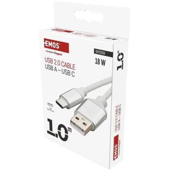 Emos Кабель для зарядки и передачи данных SM7025W, 1м, белый, 2.0, A разъем – C разъем, 18W, 3A, 480Mbit/s (SM7025W)