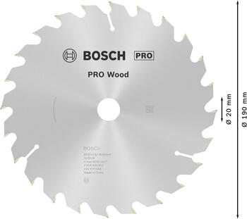 Ripzāģa disks 190x20 mm Optiline Wood, Rokas ripzāģiem PRO WOOD RIPZĀĢA ASMENS, 2608640612, BOSCH (2608640612)