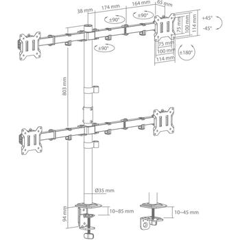 Sbox Крепление для монитора LCD-352/4-3, 4x10кг, 17''-32'', VESA 75x75/100x100, наклон +45°/-45°, поворот +90°/-90° (LCD-352/4-3)