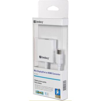 Sandberg Адаптер 508-29, 1xMini DisplayPort мужской, 1xHDMI женский, 20см, DisplayPort v1.1, HDMI v1.3a, Full HD 1080P (508-29)