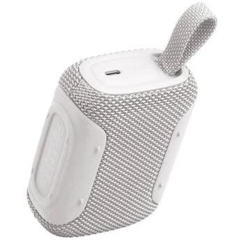 JBL Go 5 JBLGO5WHT, Bluetooth 6.0, 4,8 W RMS, 45 mm, IP68, 8 h, USB-C, balts (JBLGO5WHT)