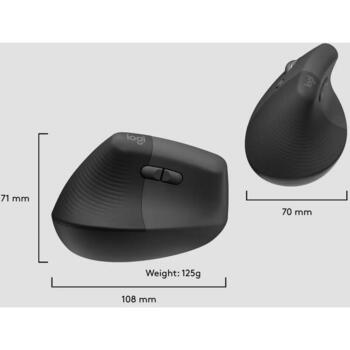Logitech Беспроводная Мышь Lift 910-006495, 4000dpi, 4 кнопки, оптический сенсор, вертикальная, беспроводная, LED (910-006495)