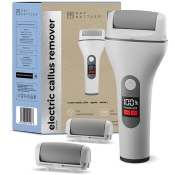 Ray Battler Callus Remover RB 0018, 2 скорости, LED дисплей, IPX5, 5V, 1200mAh, 4ч работы, дорожный чехол, ролики: мелкие, обычные (RB 0018)