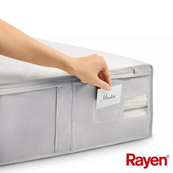 Rayen Коробка для одеял Premium серая 01236311, 65x55x20см, прозрачная полоса (01236311)