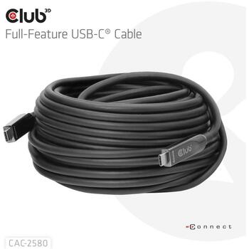 Club3D USB-C kabelis CAC-2580 15m, 10Gbps, 60W, melns, USB-C / USB-C (CAC-2580)
