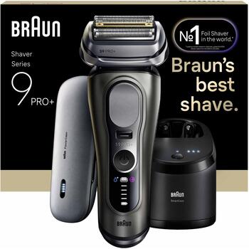 Braun skuveklis Series 9 Pro+ 9675cc, 60 min, mitrā un sausā, litija jonu, pelēks, 5+1 skūšanās elementi, ProTrimmer (9675CC)