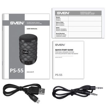 Портативная Bluetooth колонка мощностью 5W с RGB подсветкой TWS FM радио USB microSD PS-55 чёрный SV-021146 SVEN (SV-021146)
