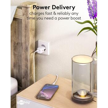Goobay Зарядное устройство 79151, 20W, USB-C, PD, GaN, быстрая зарядка, белый, евровилка (79151)