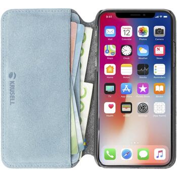 Krusell Broby 4 Card SlimWallet 61433, синий, замша, блокнот, вырез под камеру, защита от царапин, пылезащита (61433)