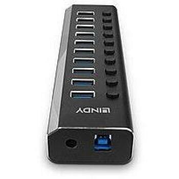 Lindy USB хаб 43370, 10 USB 3.0 портов, 5Gbps, 36W мощность, выключатель для каждого порта (43370)