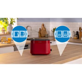 Bosch Tosteris MyMoment TAT2M124, 950 W, 2, sarkana, plastmasa, atkausēšanas funkcija, automātiskā izslēgšanās (TAT2M124)