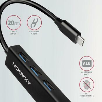 Axagon USB centrmezgls HMC-GL3A 3x USB 3.2, 1x RJ-45, 20 cm strāvas kabelis, alumīnija korpuss (HMC-GL3A)