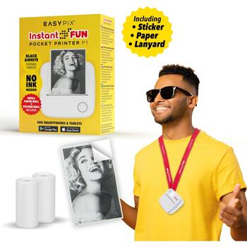 Easypix InstantFUN Pocket Printer P1 10102, термопринтер, 200 dpi, 25×57 мм, Bluetooth, USB Type-C, 150 г (10102)