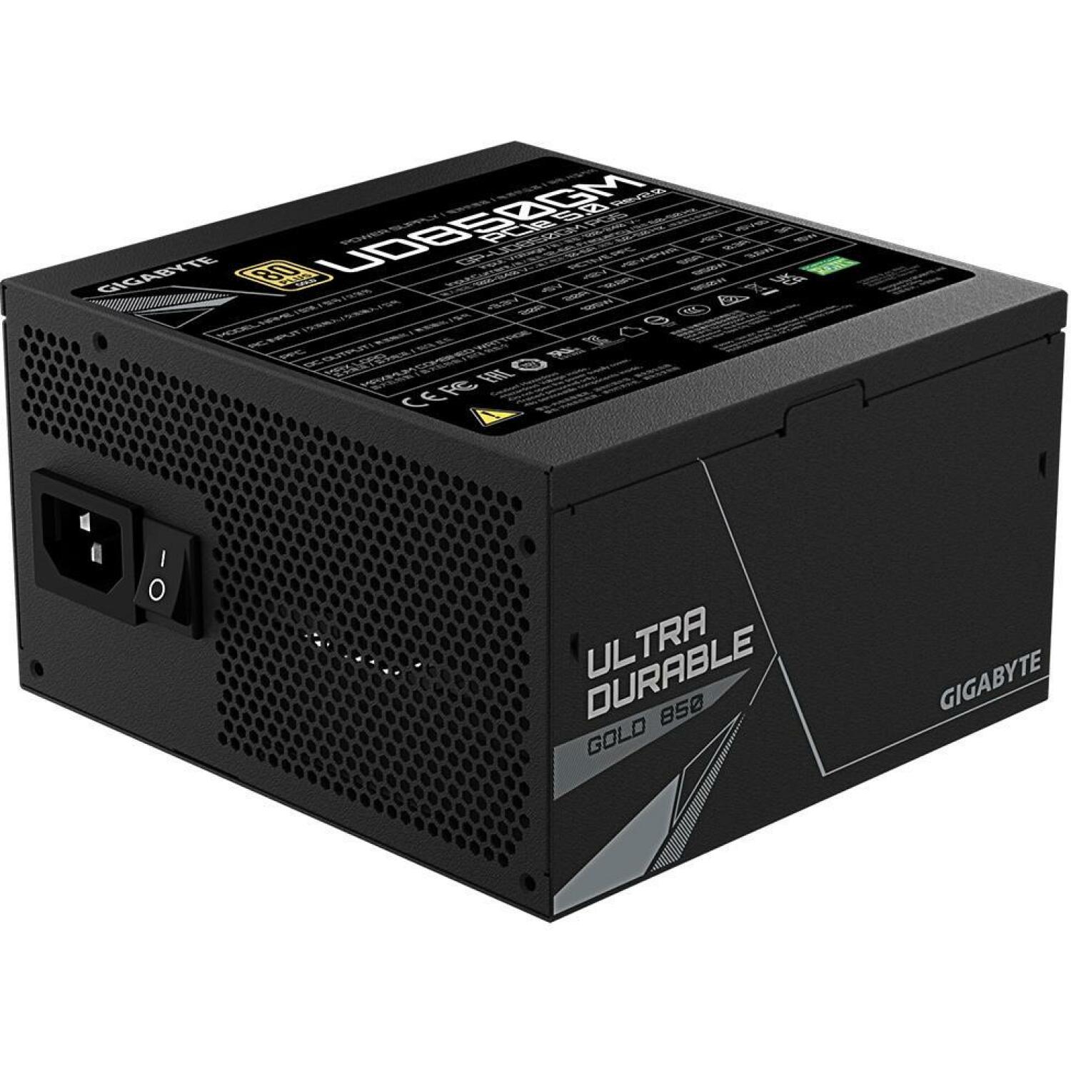 Gigabyte Datora barošanas bloks UD850GM PG5 V2, 850W, 100-240V, 50/60Hz, 80 PLUS Gold, pilnībā modulārs, aktīvā dzesēšana (GP-UD850GM PG5 V2)