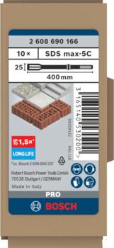 SDS max plakanais kalts R-Tec 25x400mm 10 gab., Perforatora urbjiem, smalcinātājiem PRO SDS MAX-5C PLAKANO KALTU KOMPLEKTS, 2608690166, BOSCH (2608690166)