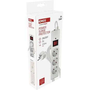 Emos Pārsprieguma aizsargs P54213, 1,5 m, 3x2P+PE, 2300 W, 10 A, bērnu aizsardzība, slēdzis ar apgaismojumu (P54213)